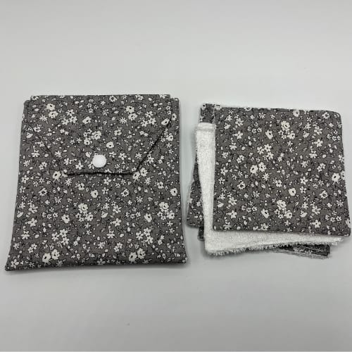 pochette lingettes démaquillantes - coton - cousu main gris